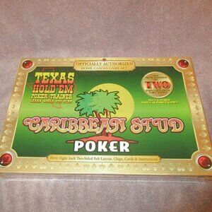 Home Casino Game Set Poker Texas Hold 'Em Caribbean Stud Everything Included NEW